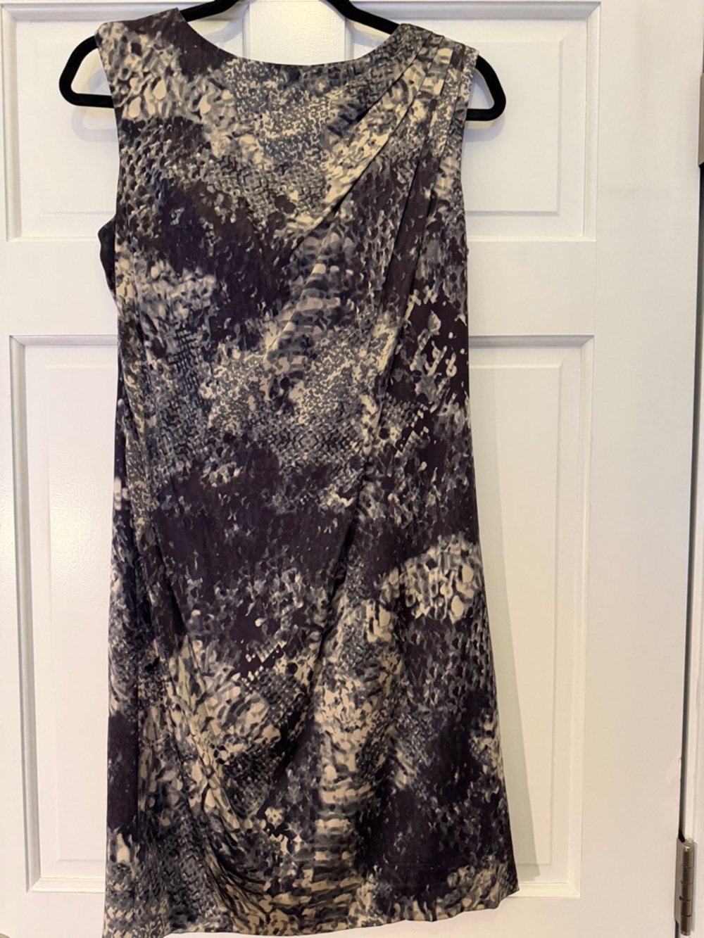 Sleeveless Midi Shift Dress in Charcoal and Cream Abstract Print